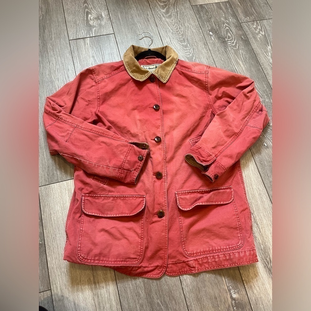 L.L. Bean Red Utility Jacket with Brown Collar
